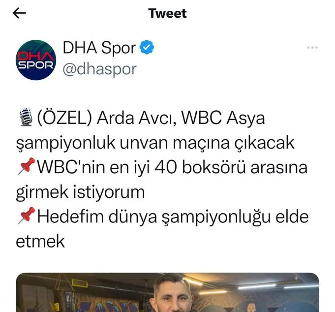 Fanatik · DHA: Arda Avcı, WBC Asya şampiyonluk unvan maçına çıkacak